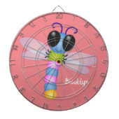Cute blue en roze dragonfly cartoon illustratie dartbord (Voorkant)