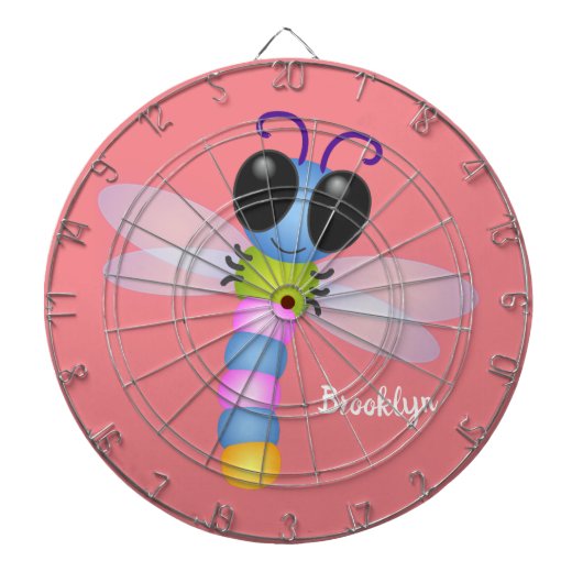 Cute blue en roze dragonfly cartoon illustratie dartbord (Voorkant)