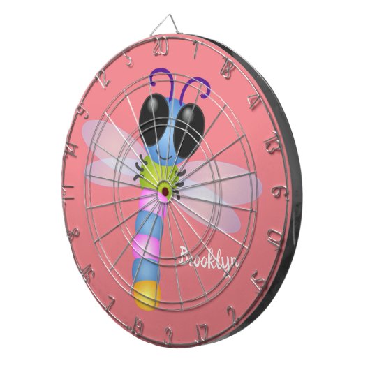 Cute blue en roze dragonfly cartoon illustratie dartbord (Voorkant Rechts)