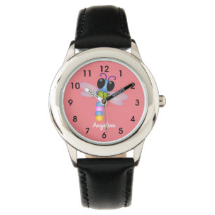 Cute blue en roze dragonfly cartoon illustratie horloge