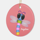 Cute blue en roze dragonfly cartoon illustratie keramisch ornament (Links)