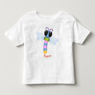 Cute blue en roze dragonfly cartoon illustratie kinder shirts