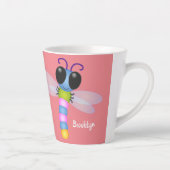 Cute blue en roze dragonfly cartoon illustratie latte mok (Rechts)