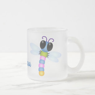 Cute blue en roze dragonfly cartoon illustratie matglas koffiemok