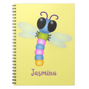 Cute blue en roze dragonfly cartoon illustratie notitieboek