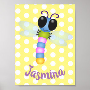 Cute blue en roze dragonfly cartoon illustratie poster