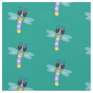 Cute blue en roze dragonfly cartoon illustratie stof