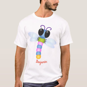Cute blue en roze dragonfly cartoon illustratie t-shirt