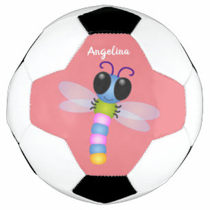 Cute blue en roze dragonfly cartoon illustratie voetbal
