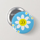 Cute Blue en White Daisy Single Initiaal Button (Voorkant /achterkant)