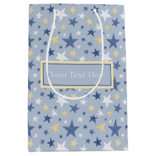 Cute Blue en Yellow Winter Stars Medium Cadeauzakje