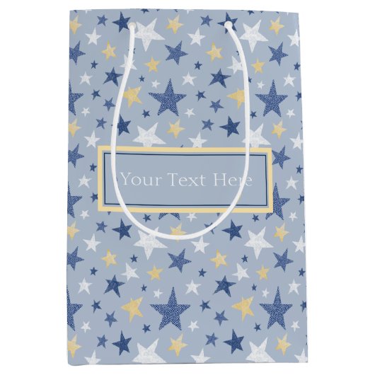 Cute Blue en Yellow Winter Stars Medium Cadeauzakje (Voorkant)
