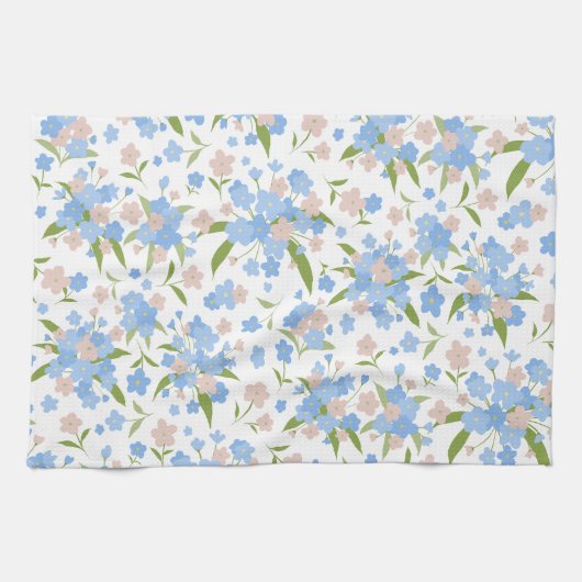 Cute Blue et rose Floral serviette de cuisine (Horizontal)