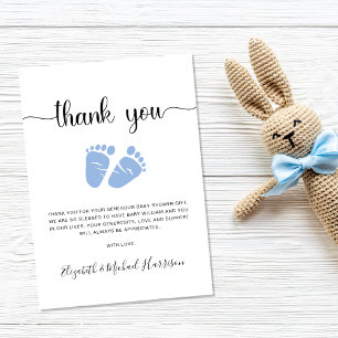 Cute Blue Feet Baby Boy Douche Carte de remercieme