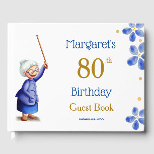Cute blue floral oma met waterverf suikerriet gastenboek
