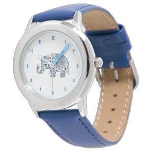 Cute blue Floral Paisley Elephant Illustratie Horloge