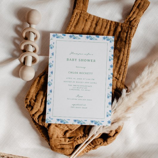 Cute Blue Floral Pattern Baby shower Invitation