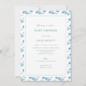 Cute Blue Floral Pattern Baby shower Invitation (Devant)