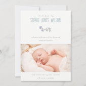 Cute Blue Floral Photo Boys Faire-part de naissanc (Devant)