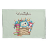 Cute Blue Fluffy Sock Monster Kids Design Kussensloop (Voorkant)