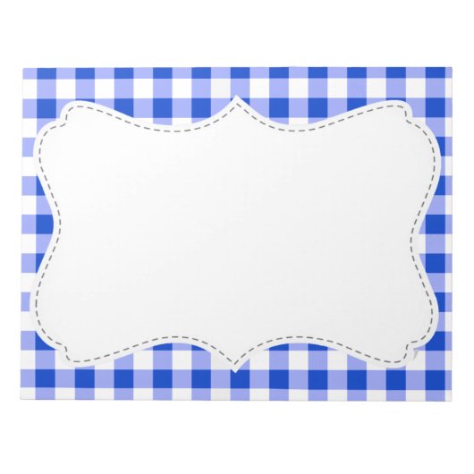 Cute Blue Gingham, geborduurd Notitieblok (Voorkant)