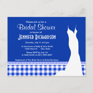Cute Blue Gingham, geborduurd Uitnodiging Briefkaart