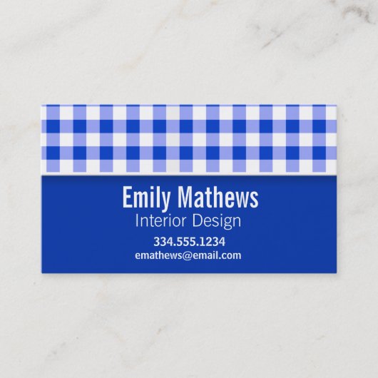 Cute Blue Gingham Gecontroleerd Visitekaartje (Voorkant)