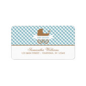 Cute Blue Gingham Pattern and Baby Carriage Etiket (Voorkant)