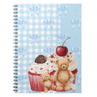 Cute Blue Gingham Teddy Bear & Ribbon Notitieboek