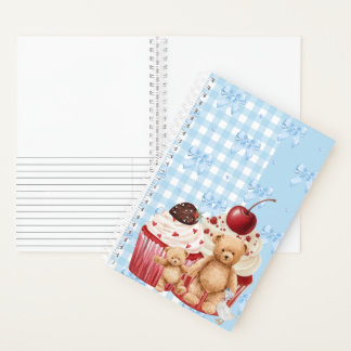 Cute Blue Gingham Teddy Bear & Ribbon Notitieboek