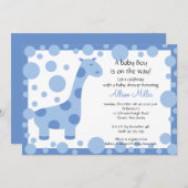 Cute Blue Giraffe Boy Baby shower Invitation (Devant / Derrière)
