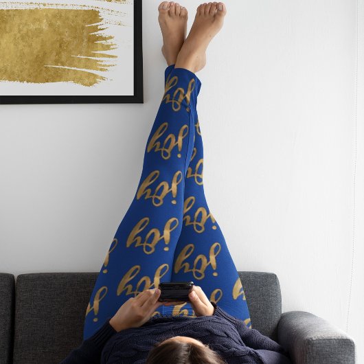 Cute Blue & Gold Joy Typography Kerstmis Leggings