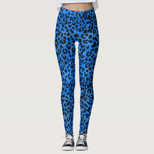 Cute Blue/Gold Leopard Print Leggings (Voorkant)