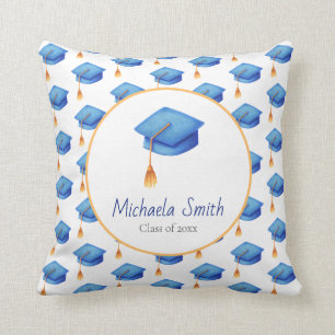 Cute Blue Graduation Cap Personalized Afstuderen Kussen