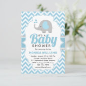 Cute Blue Gray Elephant Boy Baby shower Kaart (Staand voorkant)