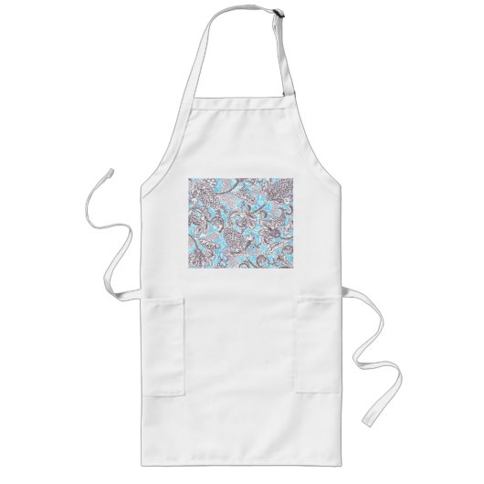 Cute blue gray klassieke floral lang schort (Voorkant)