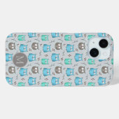 Cute Blue Gray Owl Pattern Monogram Case-Mate iPhone Case (Achterkant (horizontaal))