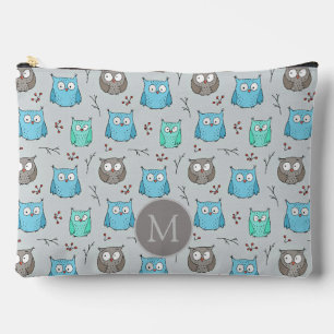 Cute Blue Gray Owl Pattern Monogram Etui