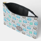 Cute Blue Gray Owl Pattern Monogram Etui (Open)