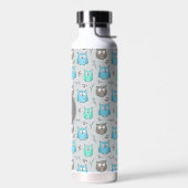 Cute Blue Gray Owl Pattern Monogram Waterfles (Links)