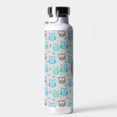 Cute Blue Gray Owl Pattern Monogram Waterfles (Rechts)