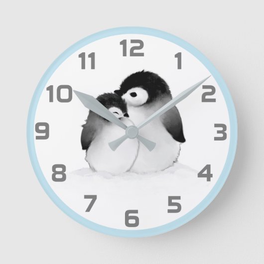 Cute Blue Gray Penguins Wall klok (Voorkant)