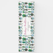 Cute blue & green cactus & succulent pottenpatroon spandoek (Verticaal)