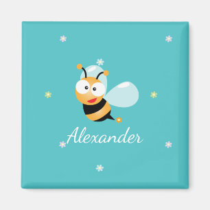 Cute Blue Green Sweet Bumble Bee Flowers Cartoon Magneet