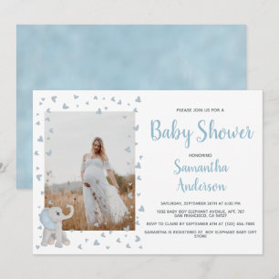 Cute Blue Grey Baby Elephant Waterverf Foto Kaart