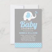 Cute Blue Grey Boy Baby shower Invitation Elephant (Devant)