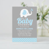 Cute Blue Grey Boy Baby shower Invitation Elephant (Debout devant)