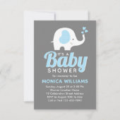 Cute Blue Grey Boy Elephant Baby shower Invitation (Devant)