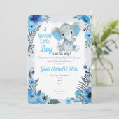 Cute Blue Grey Elephant Invitation Baby shower Kaart (Staand voorkant)
