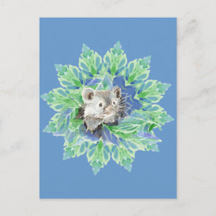 Cute Blue, groene hamster in Leafy Bed voor kinder Briefkaart